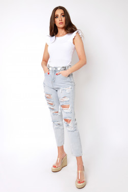  AMNESIA Ribbed jeans with chain