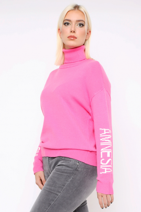 AMNESIA Garbós kötött pulóver rózsaszín-2