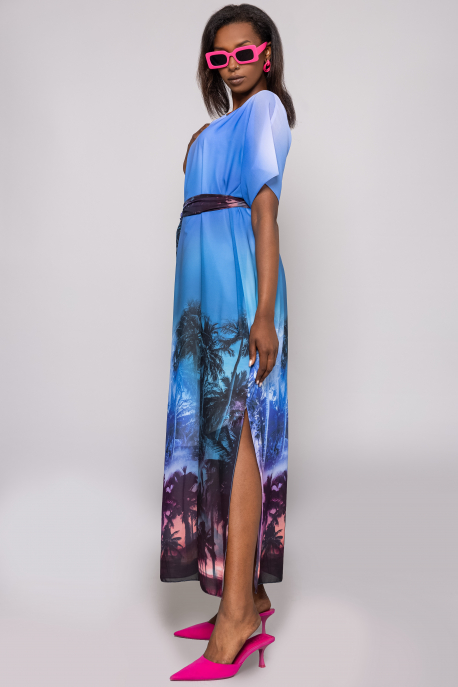 AMNESIA Kemboro ruha kék/pálmafás-1