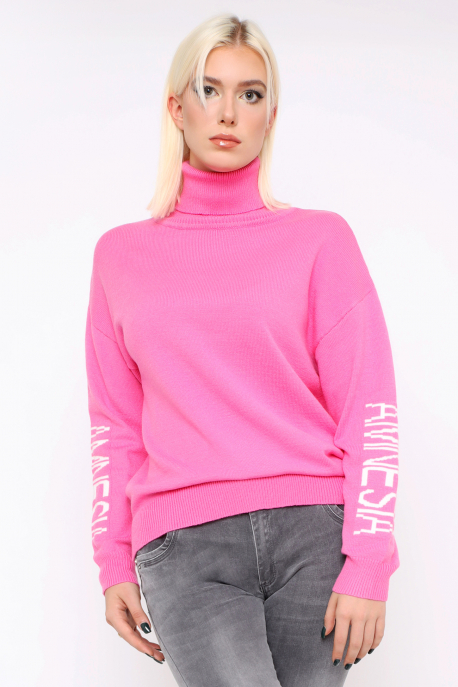 AMNESIA Garbós kötött pulóver rózsaszín