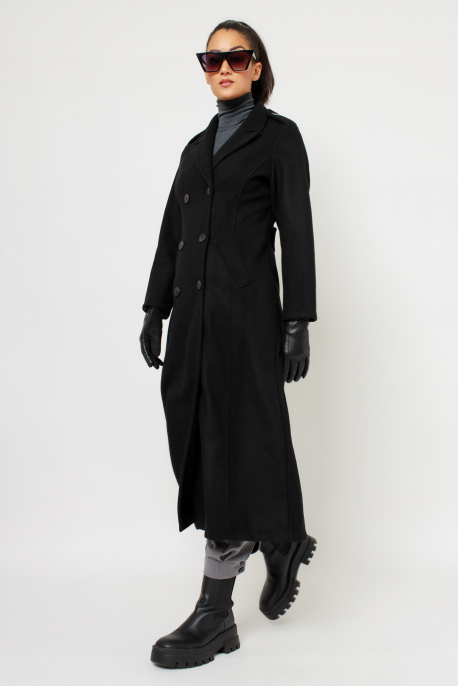 AMNESIA Kétsoros gombolású kabát fekete