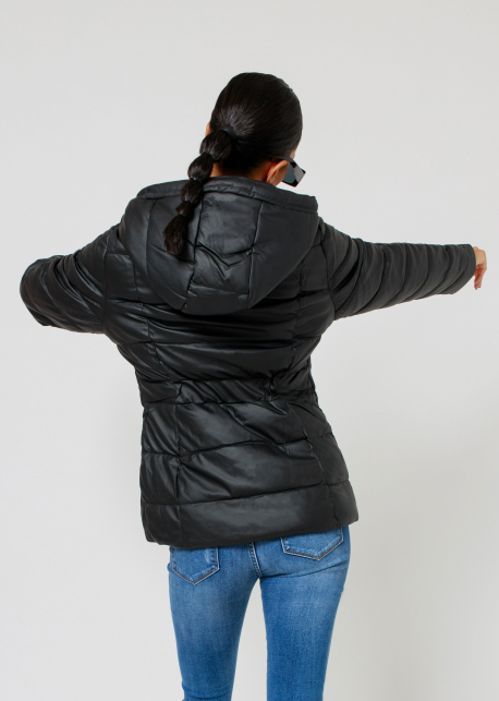 AMNESIA Bőrhatású kabát fekete-2