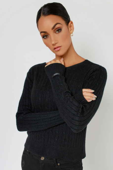 AMNESIA Csavart bordás pulóver fekete