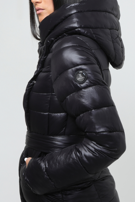 AMNESIA Ferde zippes kapucnis hosszú kabát fekete-5
