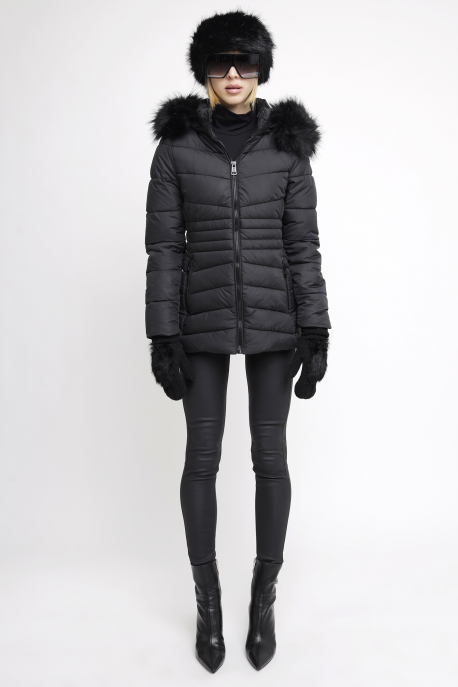  AMNESIA Fur hooded short jacket