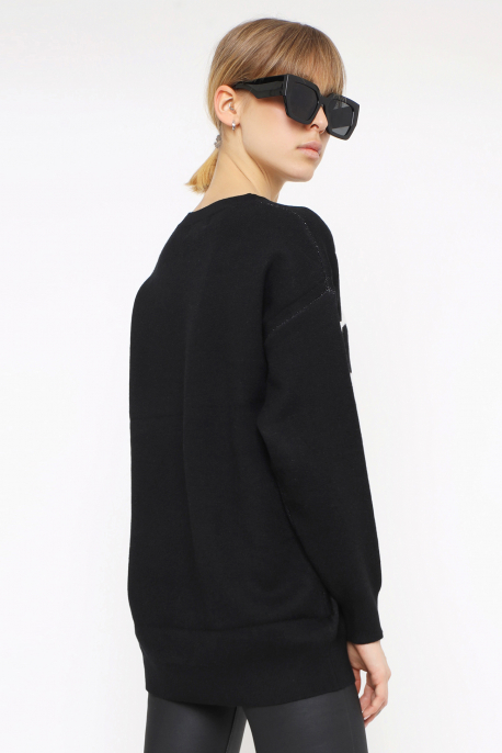 AMNESIA Hosszított pulóver fekete-3