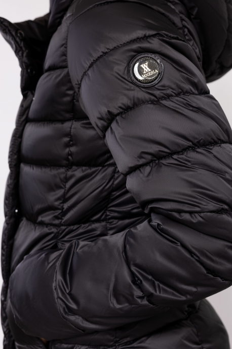 AMNESIA Ferde zippes kapucnis hosszú kabát fekete-4