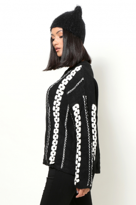 AMNESIA Vegyes pulóver fekete/fehér-1