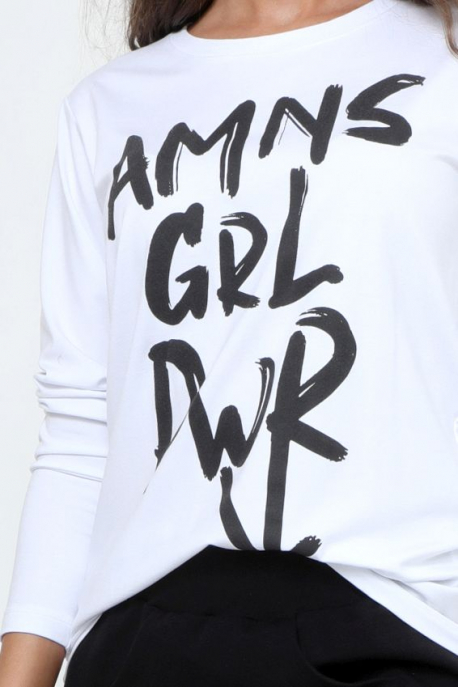 AMNESIA T-póló hosszú ujjú fehér girl power-1