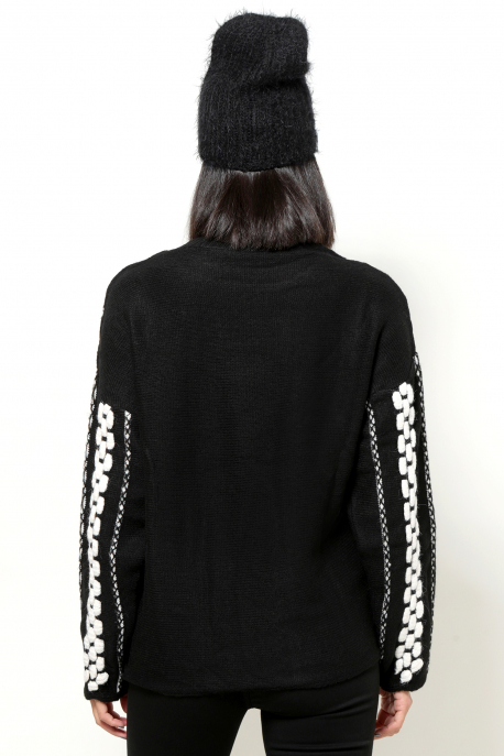 AMNESIA Vegyes pulóver fekete/fehér-2