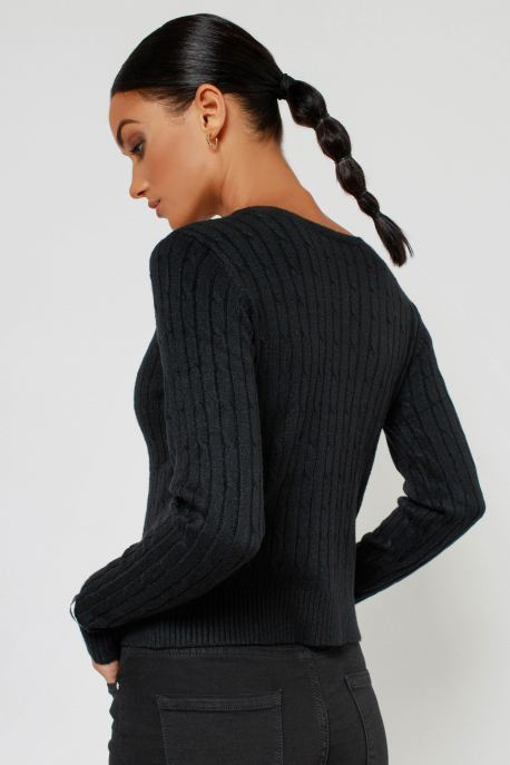 AMNESIA Csavart bordás pulóver fekete-1