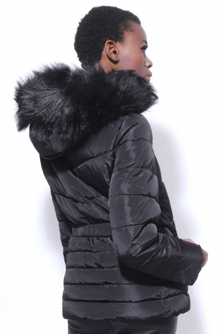  AMNESIA fur hooded coat with elastic waist