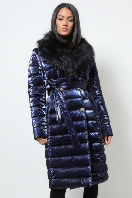  AMNESIA Coat with fur collar and zipped sleeves