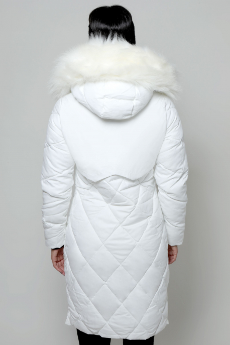 AMNESIA Rombusz steppelt szőrmés kapucnis kabát fehér