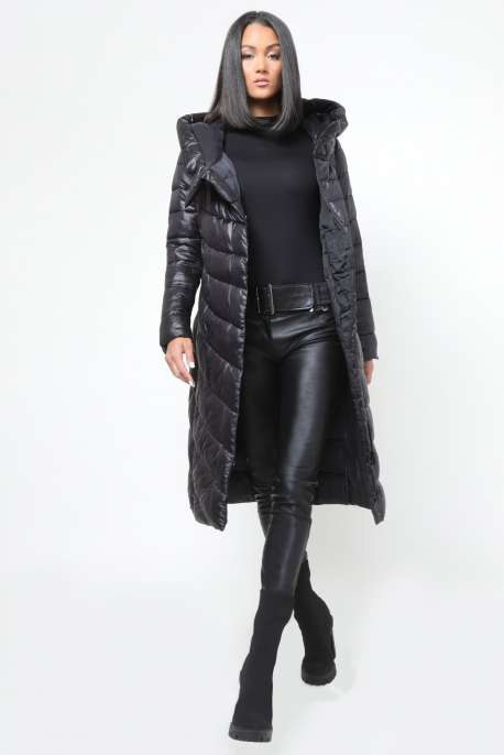 AMNESIA Ferde zippes kapucnis hosszú kabát fekete