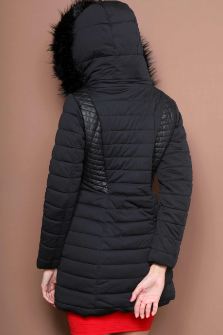  AMNESIA Long jacket with leather panels