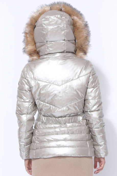  AMNESIA fur hooded coat with elastic waist