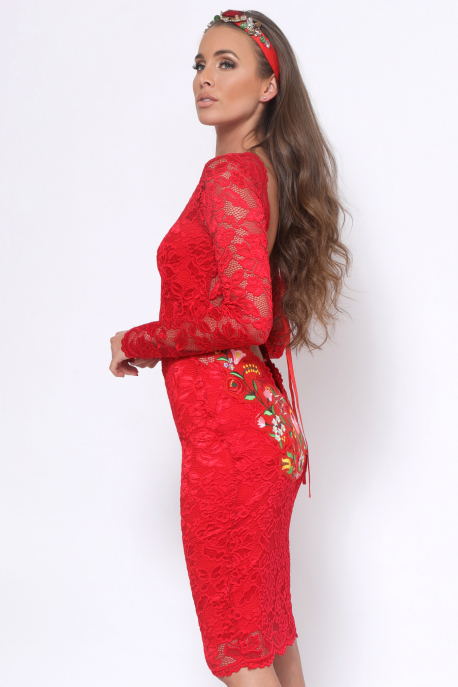 AMNESIA Appemi hátul hímzett ruha piros