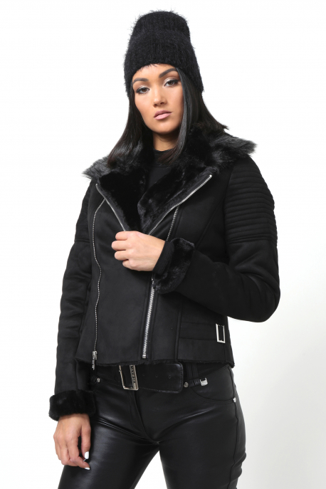  AMNESIA zipped short fur coat