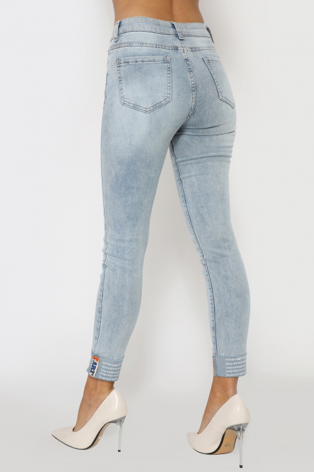  AMNESIA Hemmed jeans with writing